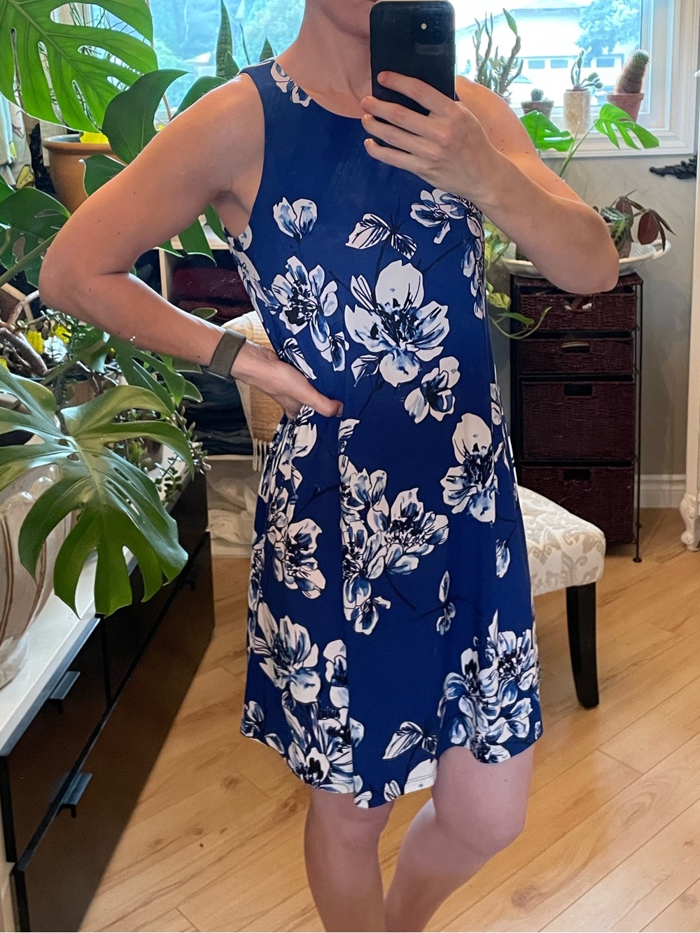 Ralph Lauren Sz 10 Blue and White Floral Sleeveless Swing Dress